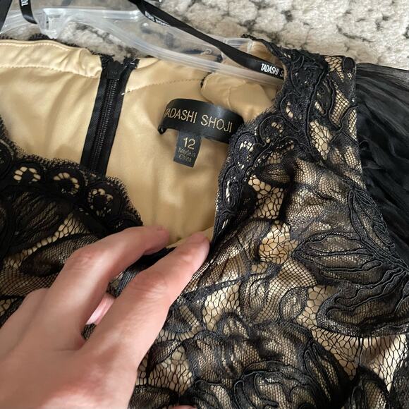 New nwt tadashi shoji designer black cream lace formal cocktail dress size 12 - Picture 5 of 10